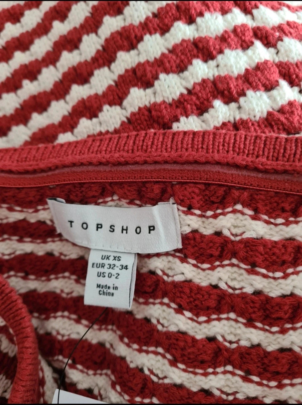 Topshop women knitted stripe bandeau rust/red white sim fit sleeveless top side split cotton XS/4-6
