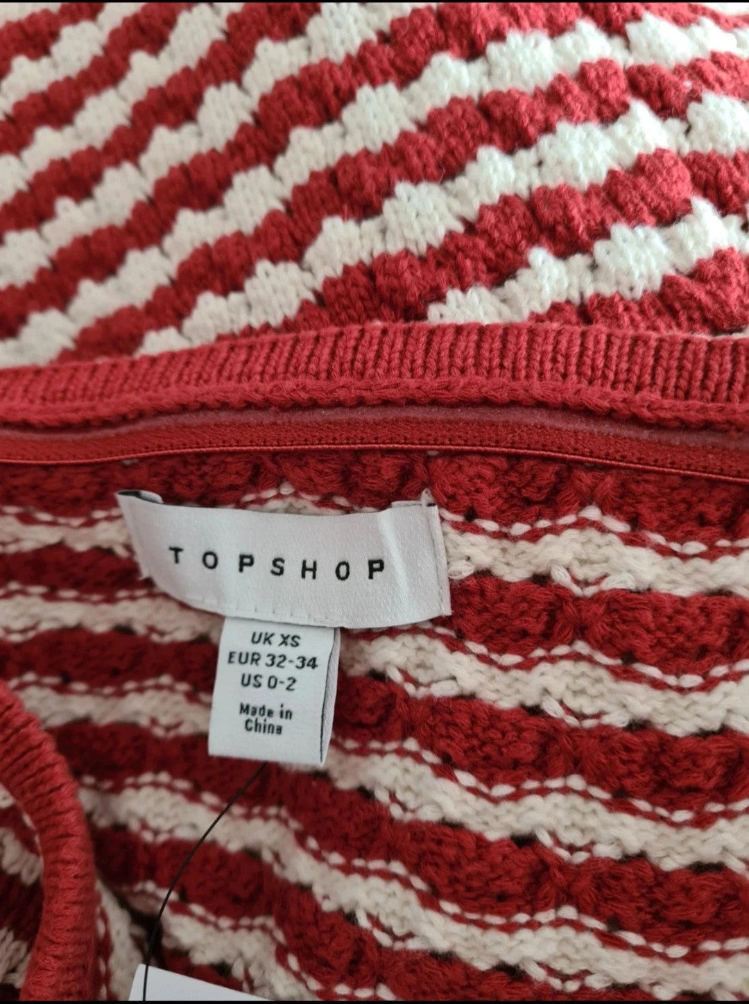 Topshop women knitted stripe bandeau rust/red white sim fit sleeveless top side split cotton XS/4-6