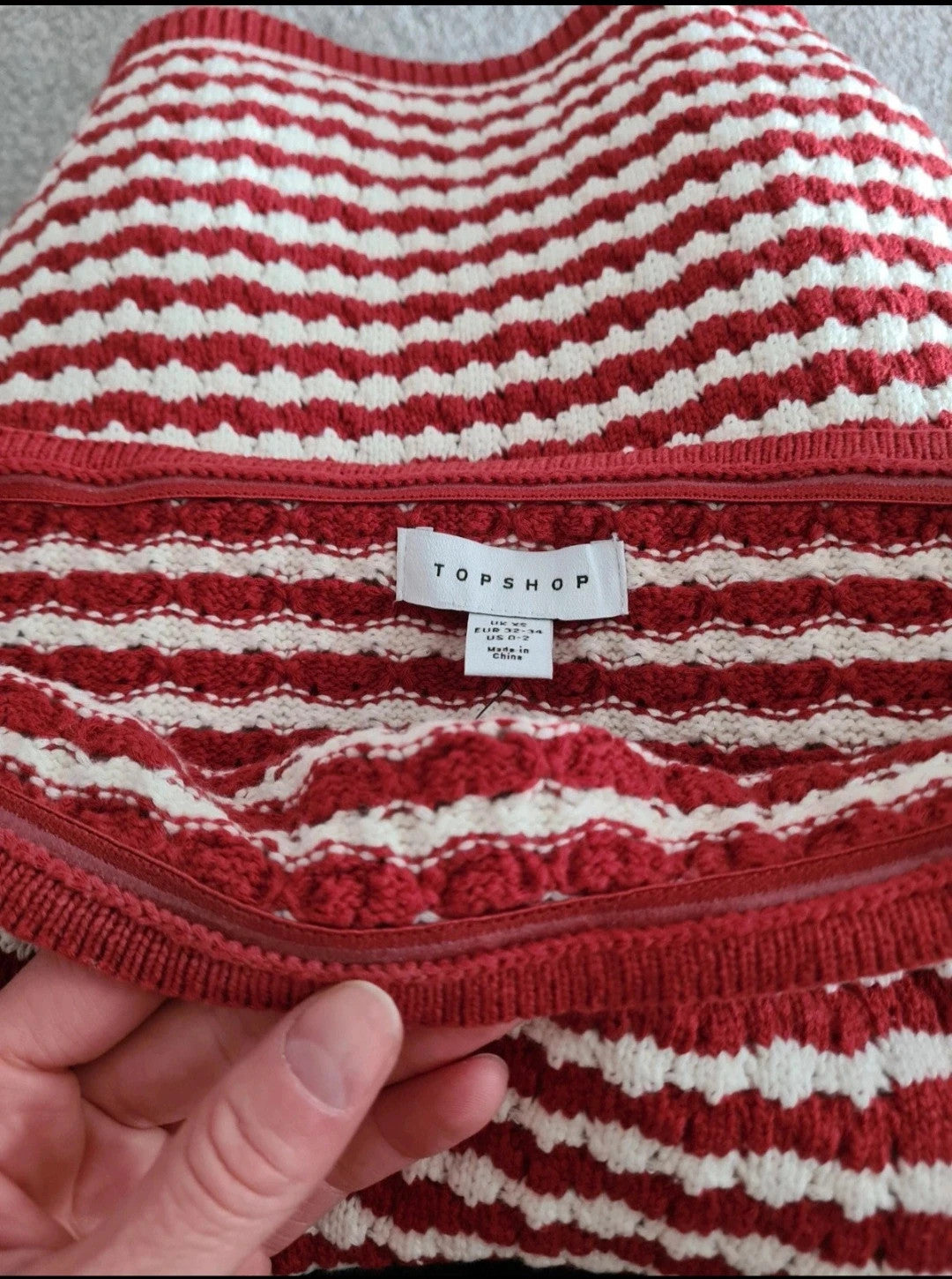 Topshop women knitted stripe bandeau rust/red white sim fit sleeveless top side split cotton XS/4-6