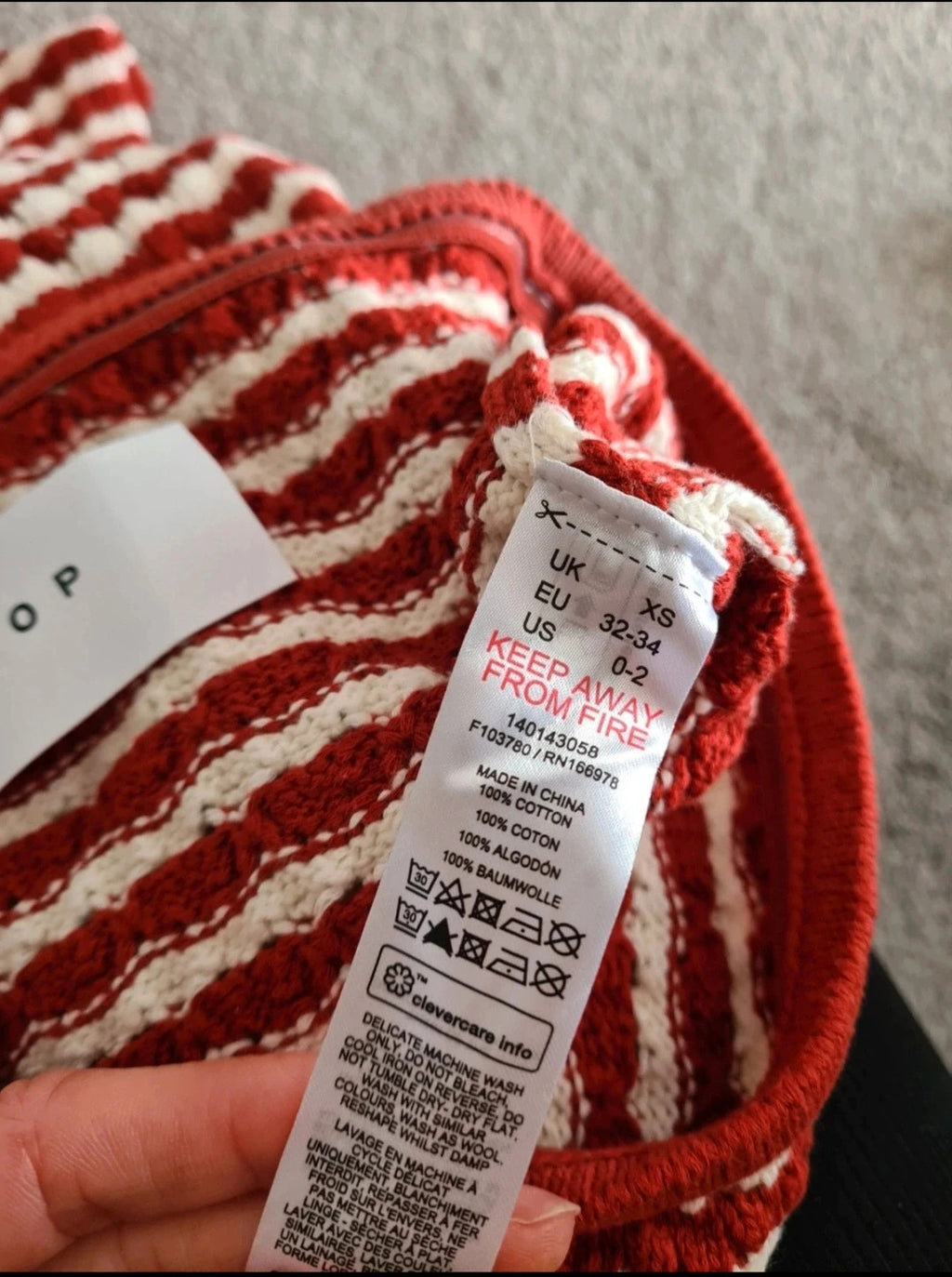 Topshop women knitted stripe bandeau rust/red white sim fit sleeveless top side split cotton XS/4-6