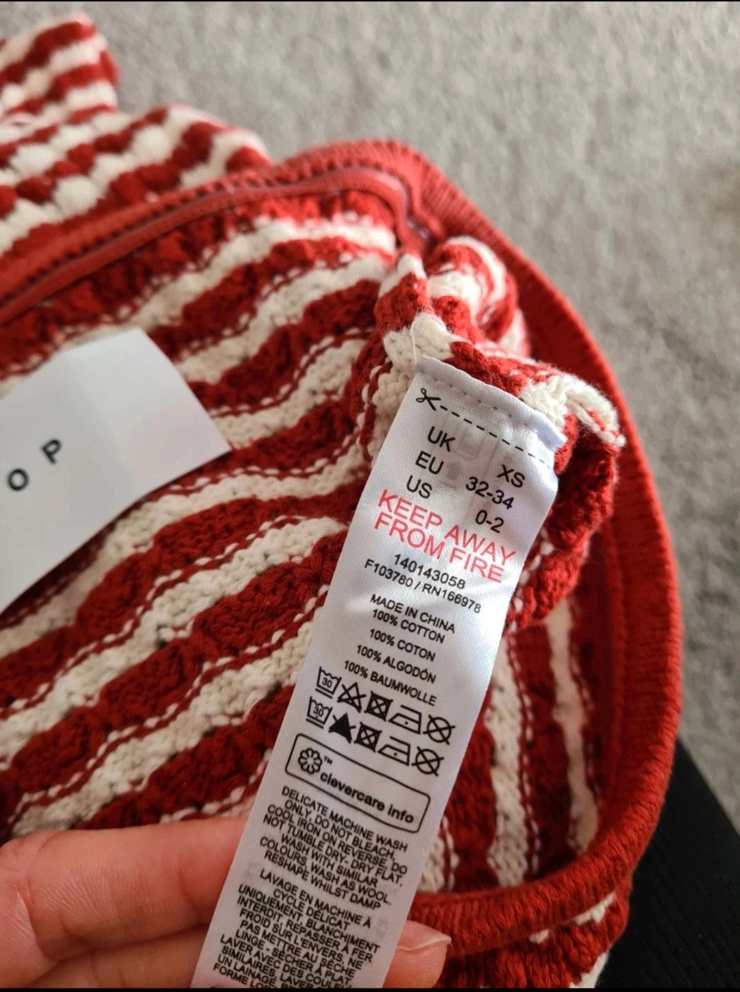 Topshop women knitted stripe bandeau rust/red white sim fit sleeveless top side split cotton XS/4-6
