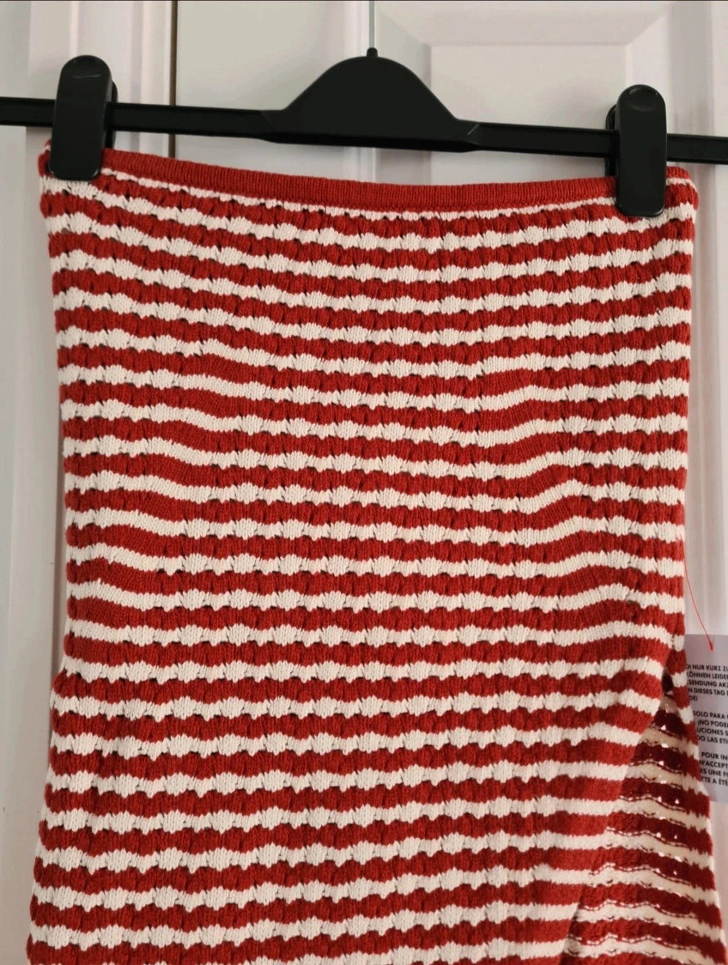 Topshop women knitted stripe bandeau rust/red white sim fit sleeveless top side split cotton XS/4-6