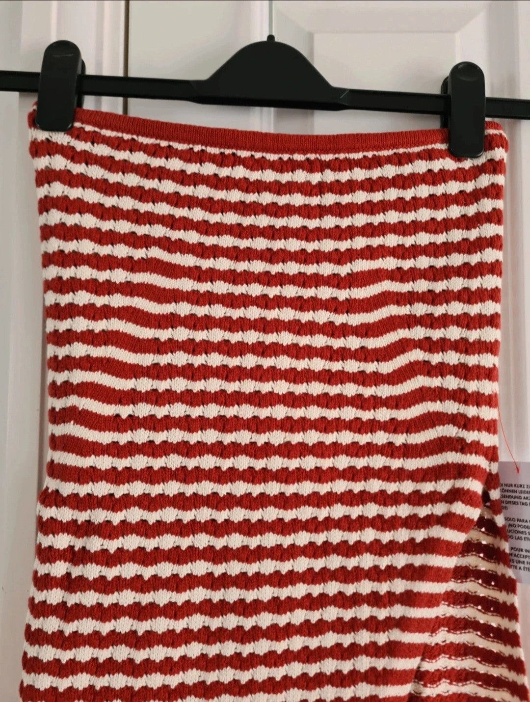 Topshop women knitted stripe bandeau rust/red white sim fit sleeveless top side split cotton XS/4-6