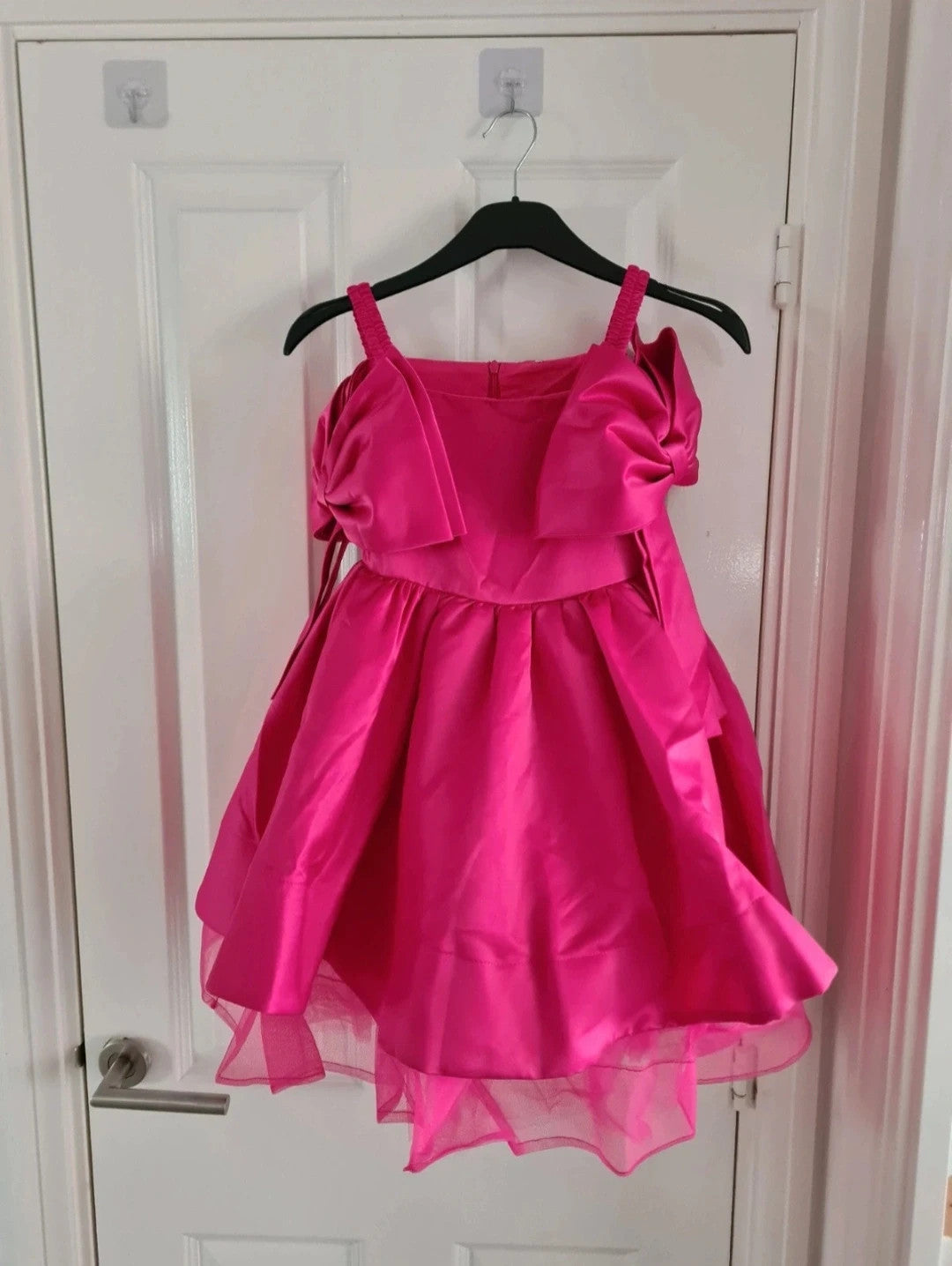 Barbie Dress girls 8y pink fuchsia above knee barbie dress bows tulle straps occasion weeding