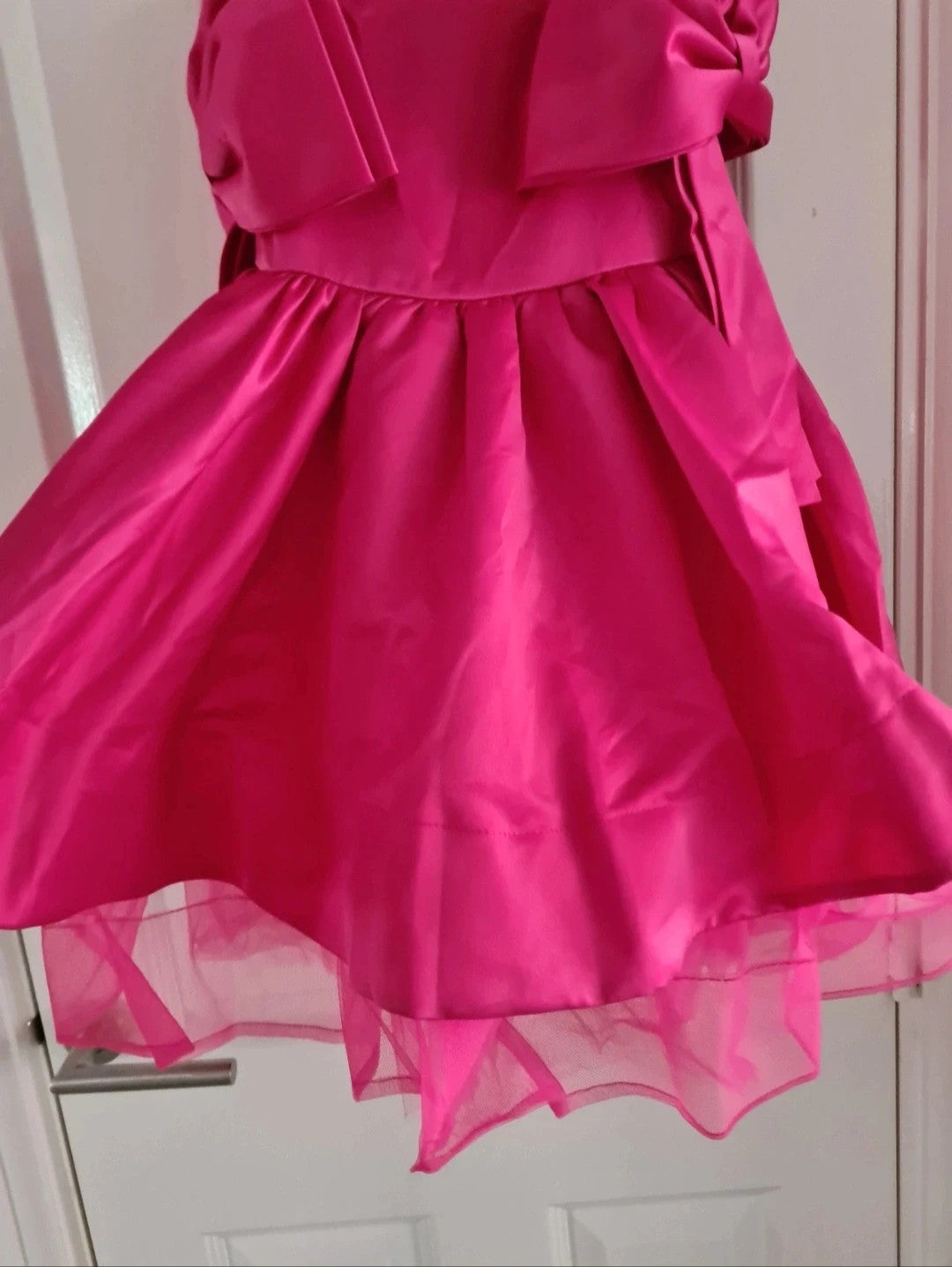Barbie Dress girls 8y pink fuchsia above knee barbie dress bows tulle straps occasion weeding