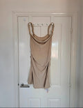 Micas knot twist straps sleeveless mini dress women ruched zip side party night out dress beige L/12