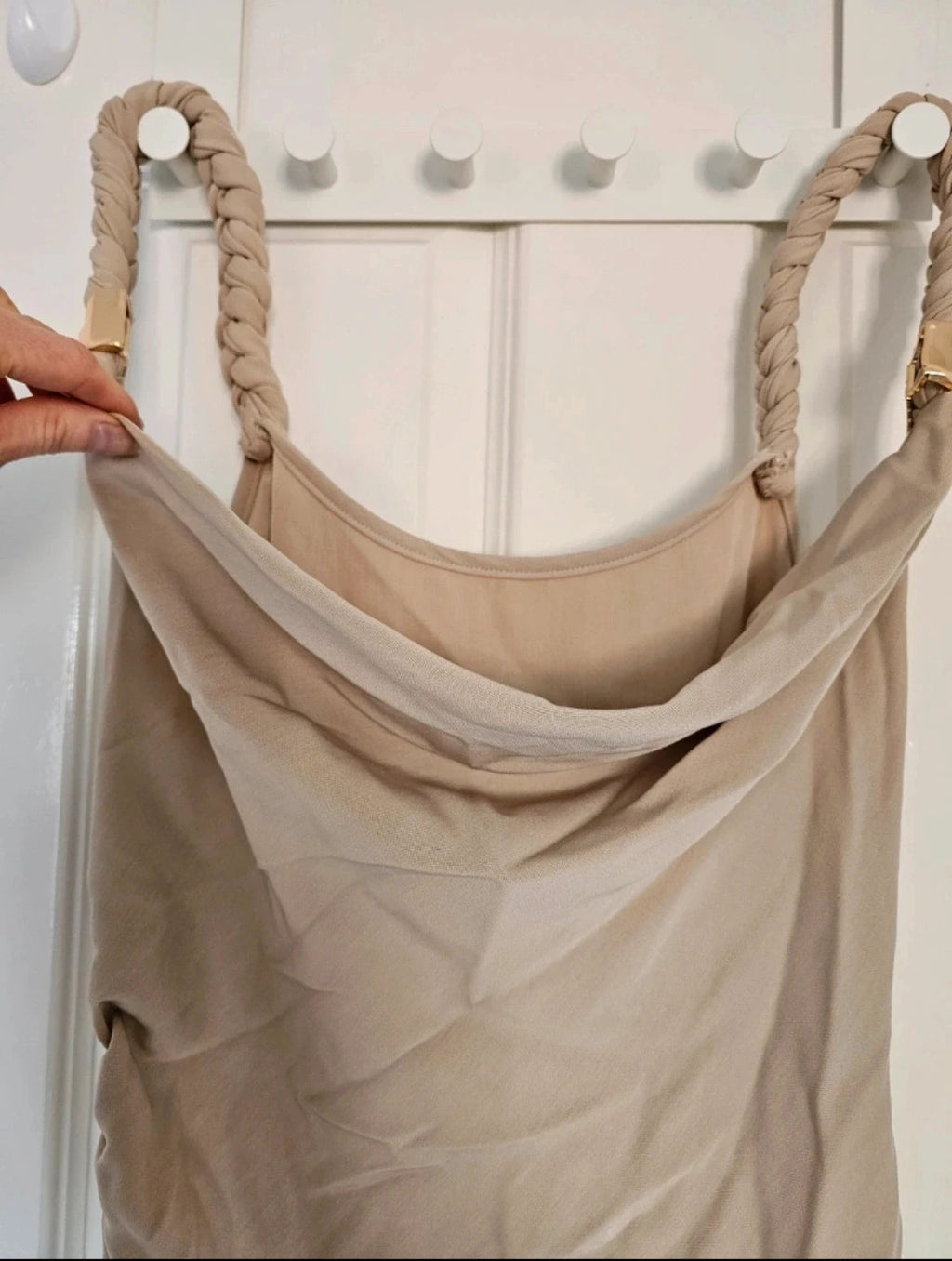 Micas knot twist straps sleeveless mini dress women ruched zip side party night out dress beige L/12