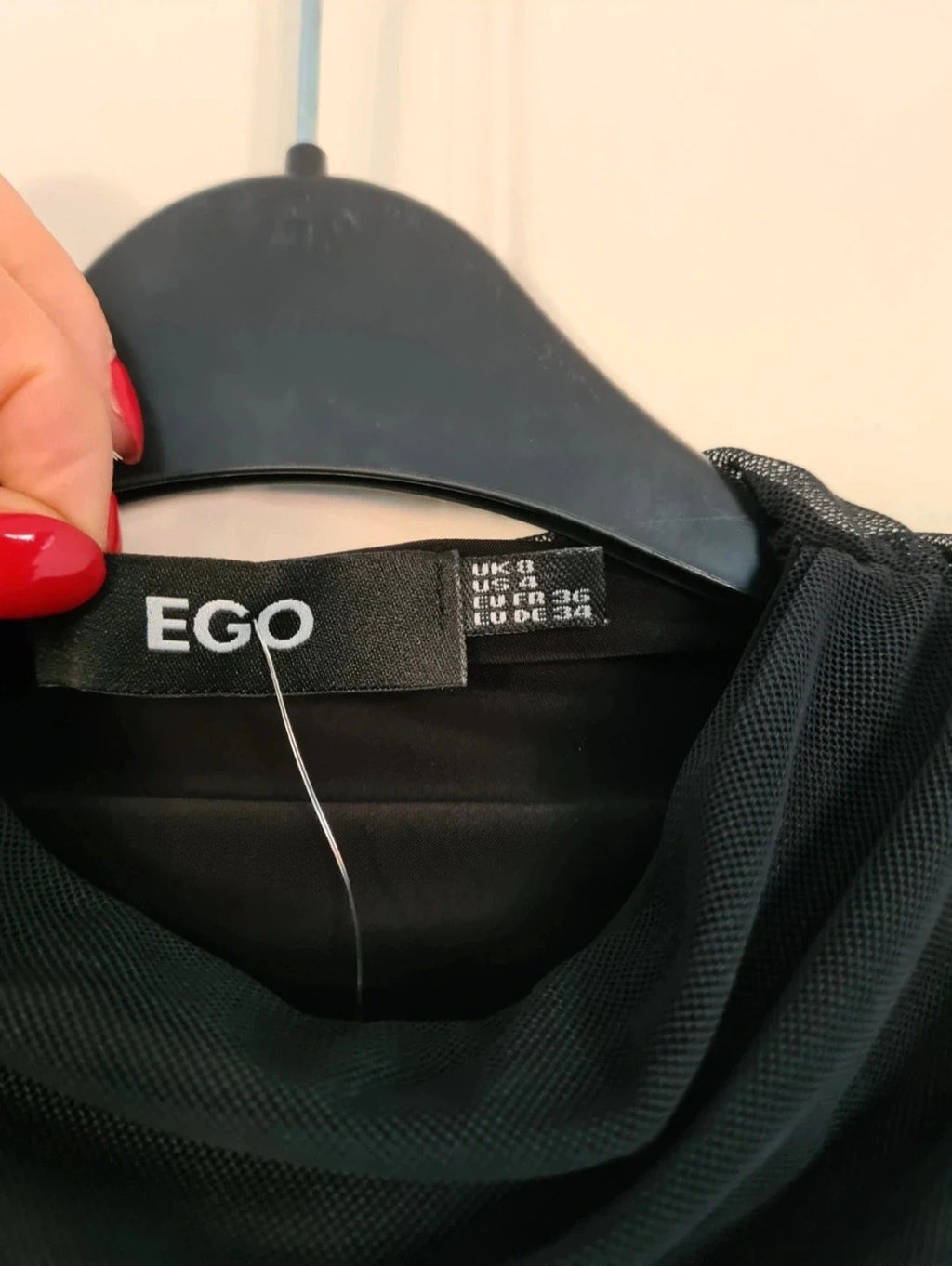 Ego women black wrap details short sleeve fitted top ruched mesh high neck party outfit 
S/8