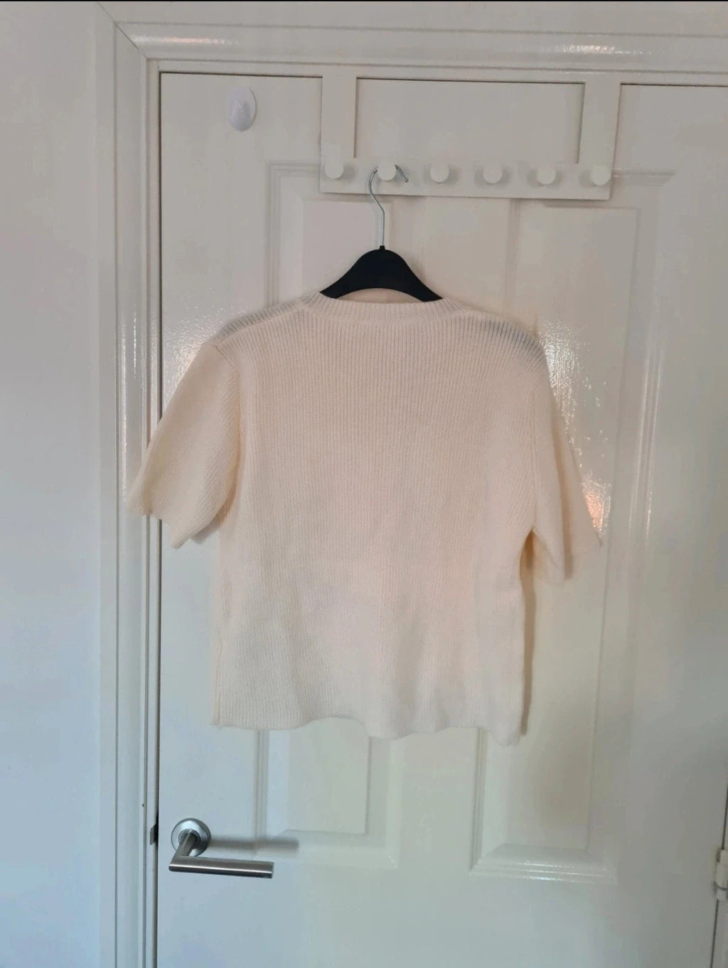 Generic women cream short sleeve cardigan french style knitted sweater top buttons casual XL/14