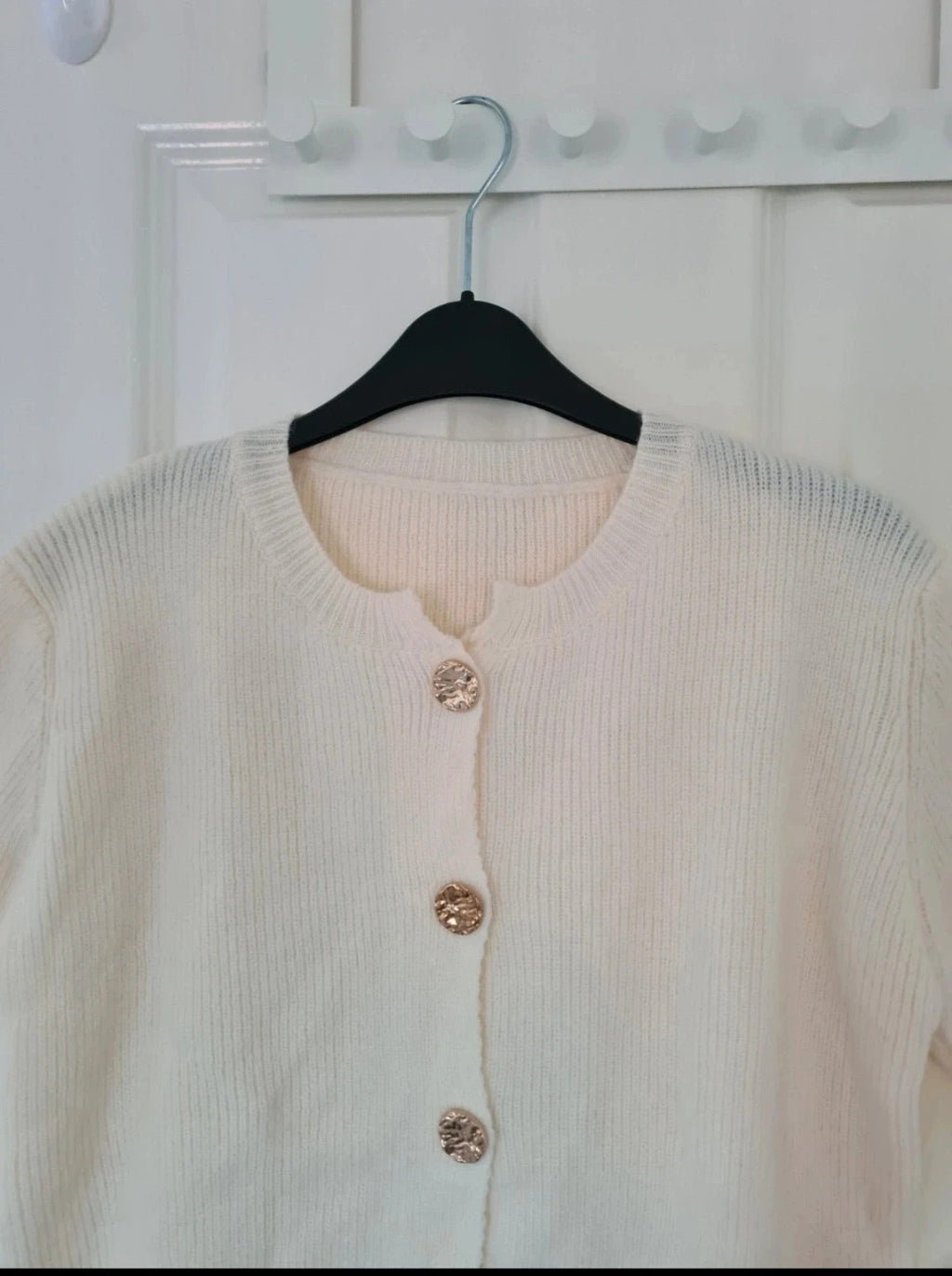 Generic women cream short sleeve cardigan french style knitted sweater top buttons casual XL/14
