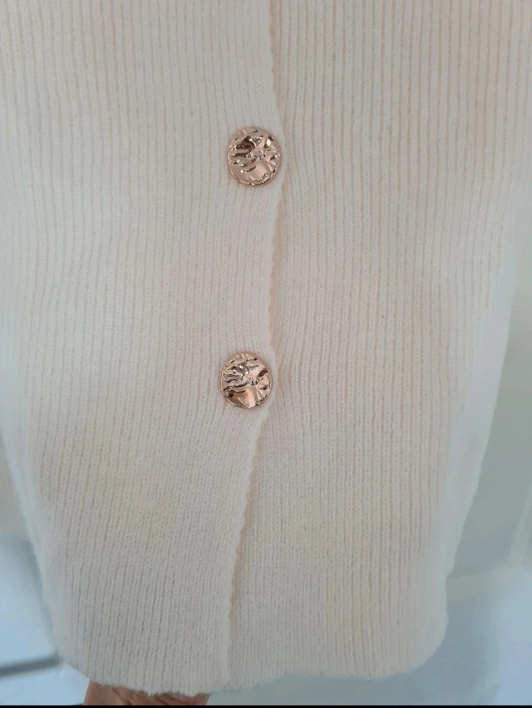 Generic women cream short sleeve cardigan french style knitted sweater top buttons casual XL/14