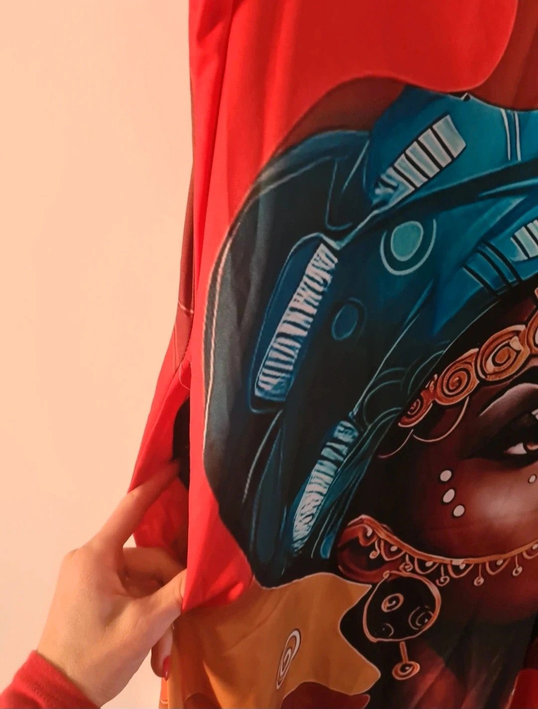 Shein women red abstract long dress African beauty women sleeveless V-neck casual holiday XL/14