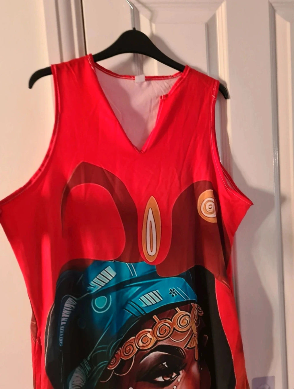 Shein women red abstract long dress African beauty women sleeveless V-neck casual holiday XL/14