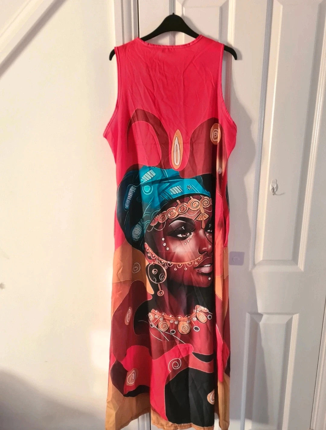 Shein women red abstract long dress African beauty women sleeveless V-neck casual holiday XL/14