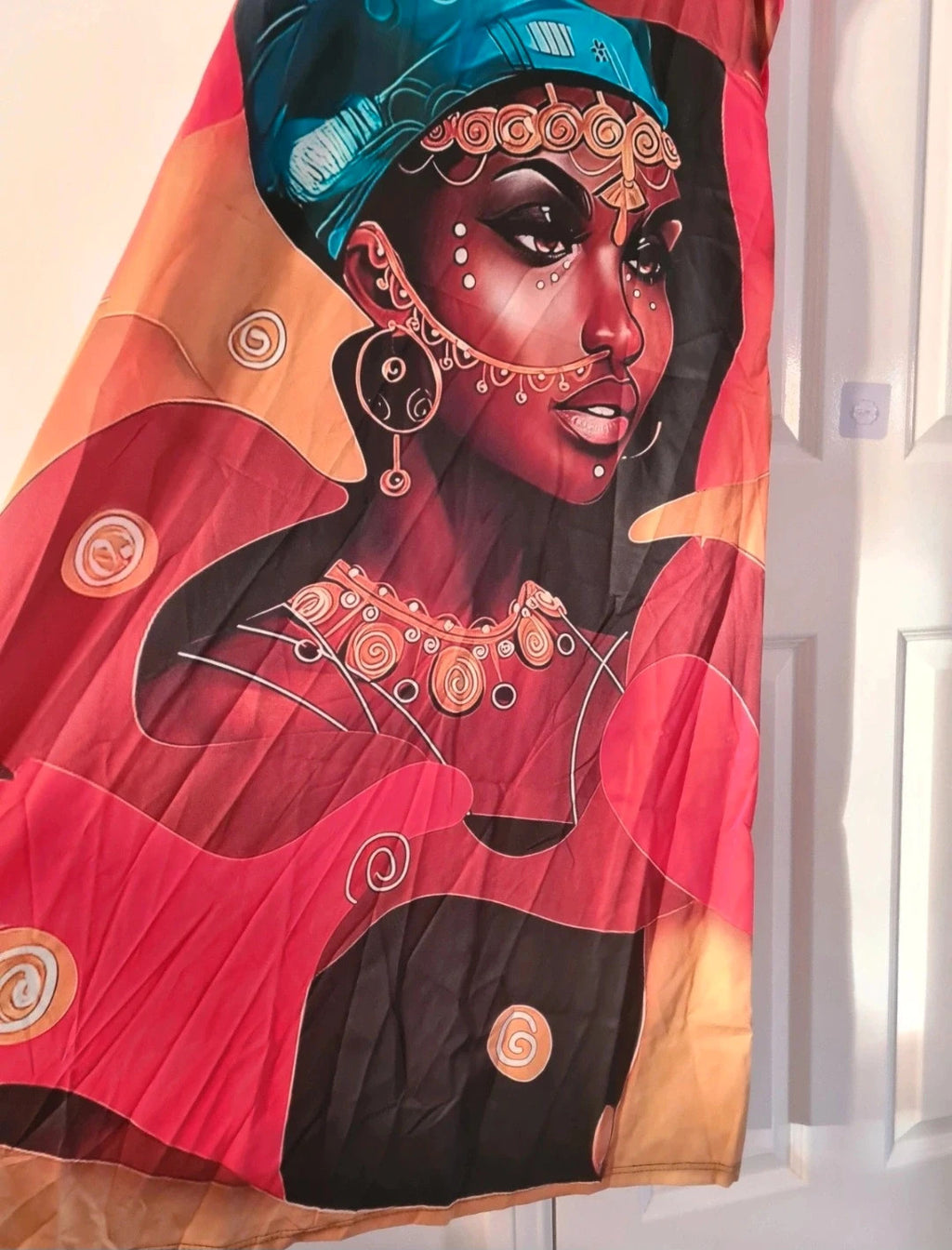 Shein women red abstract long dress African beauty women sleeveless V-neck casual holiday XL/14