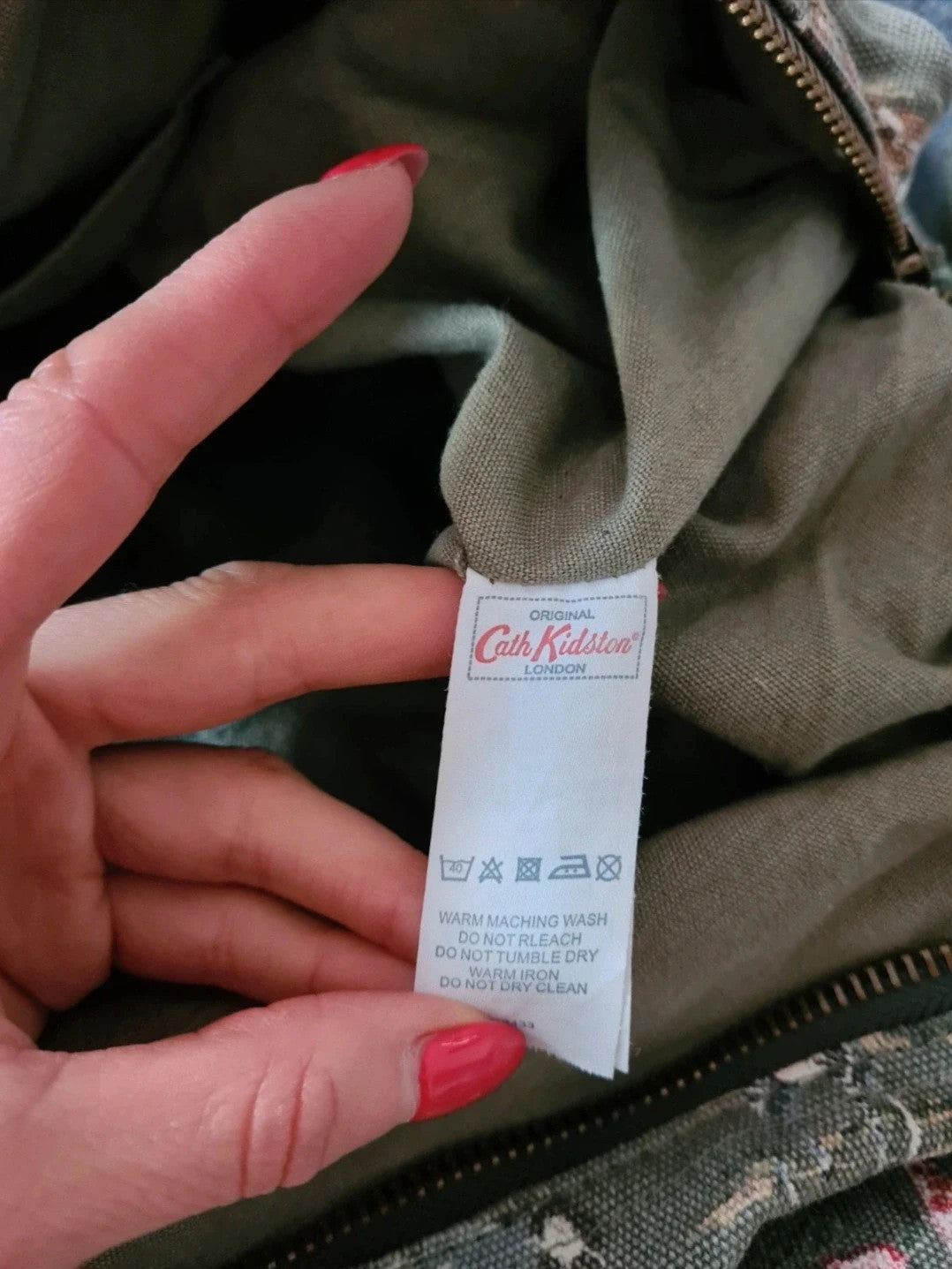 Cath Kidston women shoulder big bag safari park handbag zipper pockets overnight cotton green