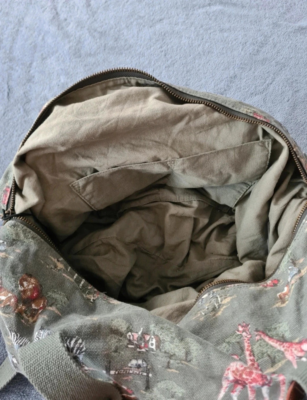 Cath Kidston women shoulder big bag safari park handbag zipper pockets overnight cotton green