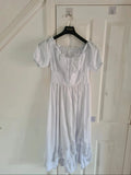 Shein women white midi dress drawstring split hem puff sleeve square neck holiday beach L/12