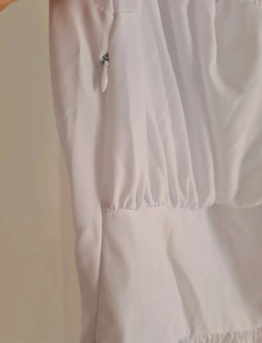 Shein women white midi dress drawstring split hem puff sleeve square neck holiday beach L/12