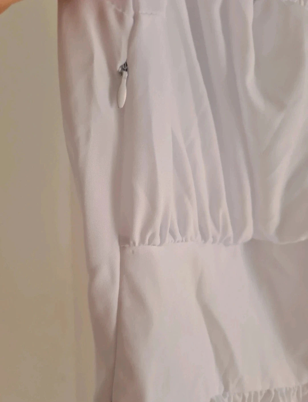 Shein women white midi dress drawstring split hem puff sleeve square neck holiday beach L/12