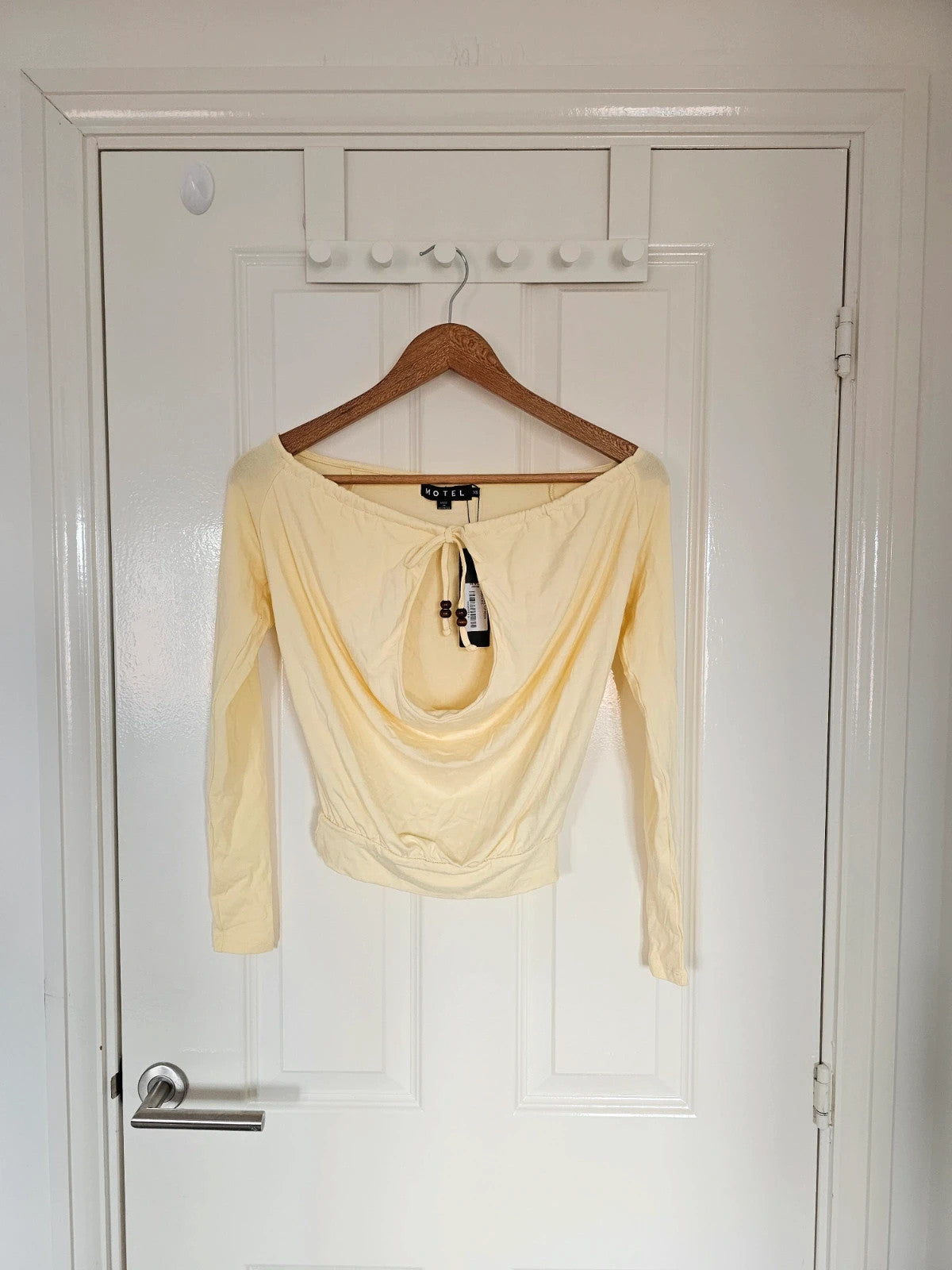Motel sore cowl neck long sleeve top with beats women off shoulder jersey yellow Y2K XS/6