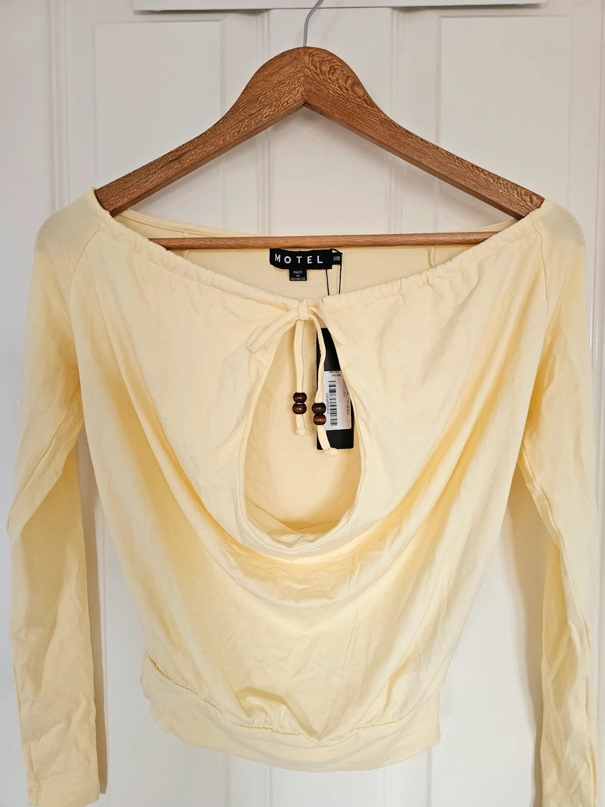 Motel sore cowl neck long sleeve top with beats women off shoulder jersey yellow Y2K XS/6