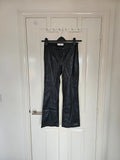 Mango faux leather flared trousers women seam detail zip side straight leg black XS/6/8