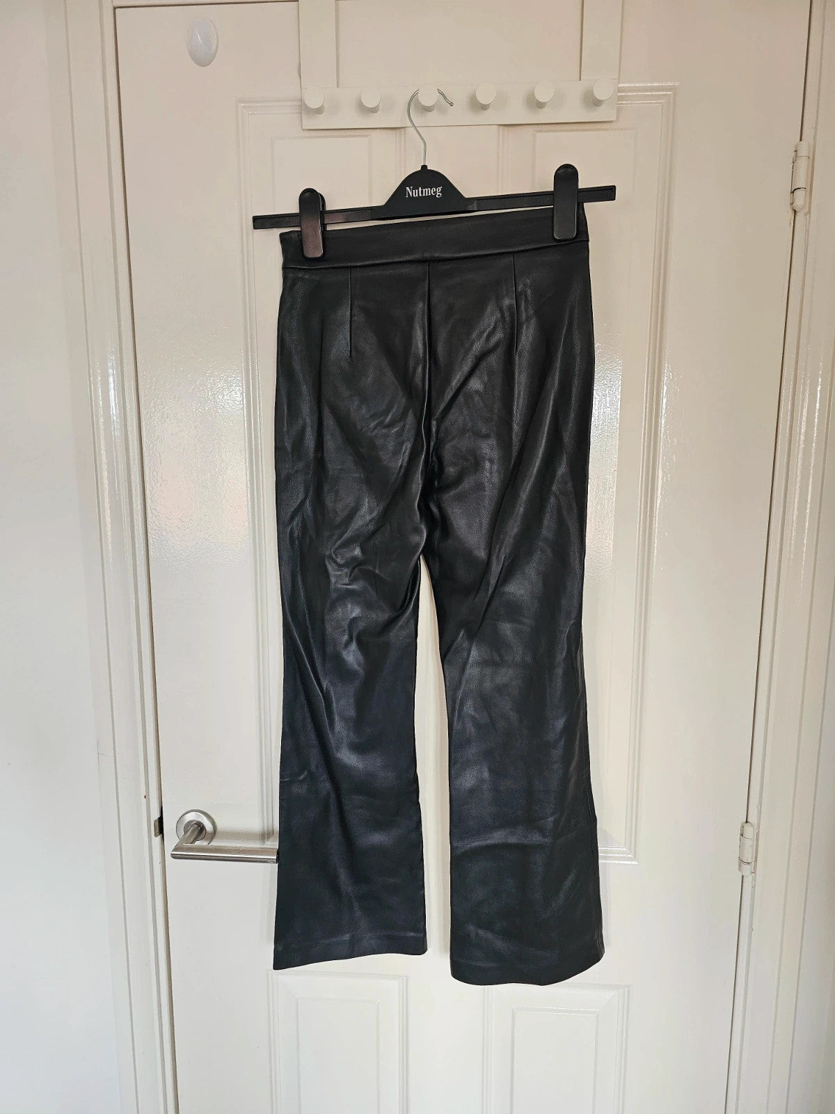 Mango faux leather flared trousers women seam detail zip side straight leg black XS/6/8