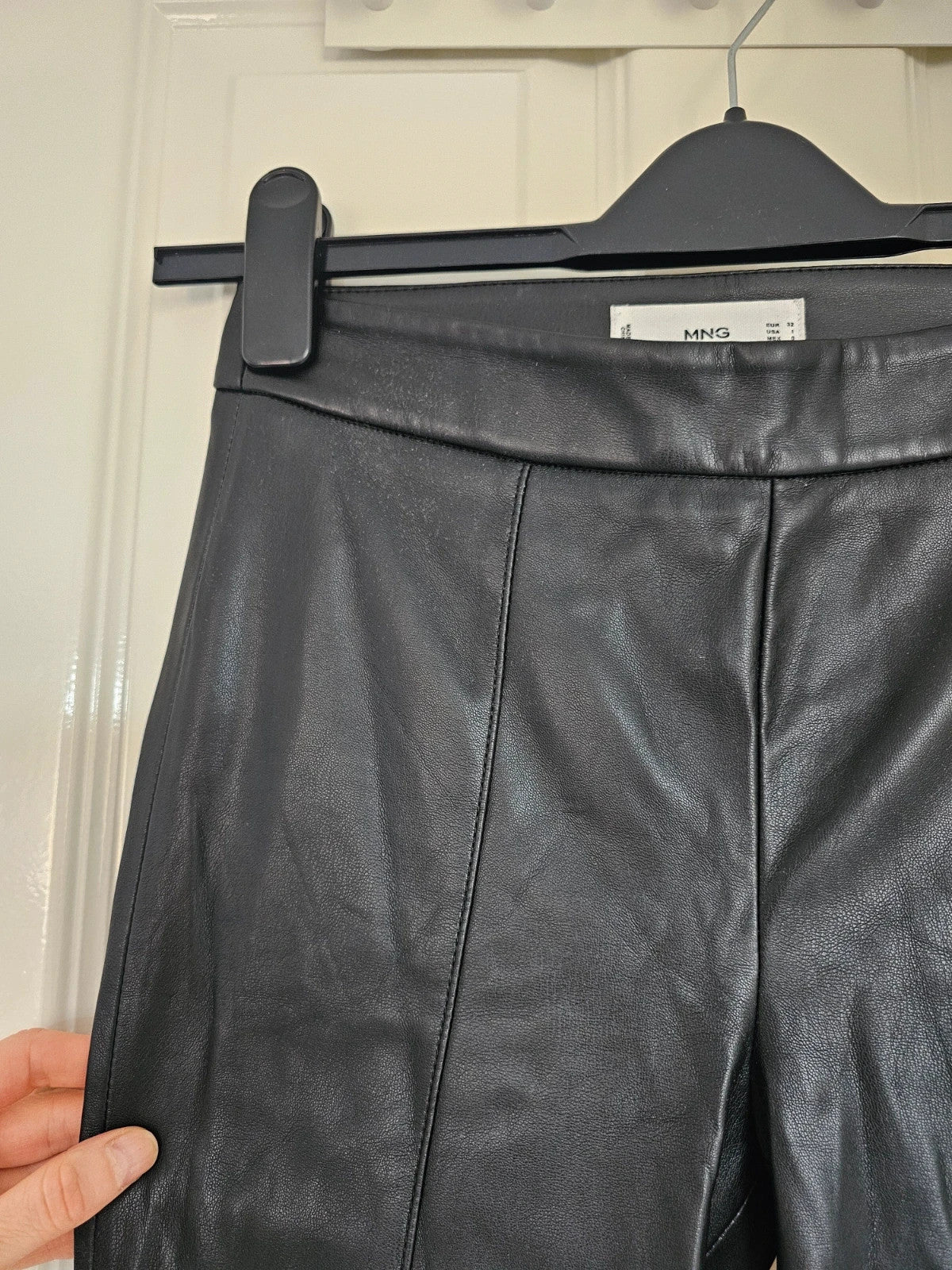 Mango faux leather flared trousers women seam detail zip side straight leg black XS/6/8