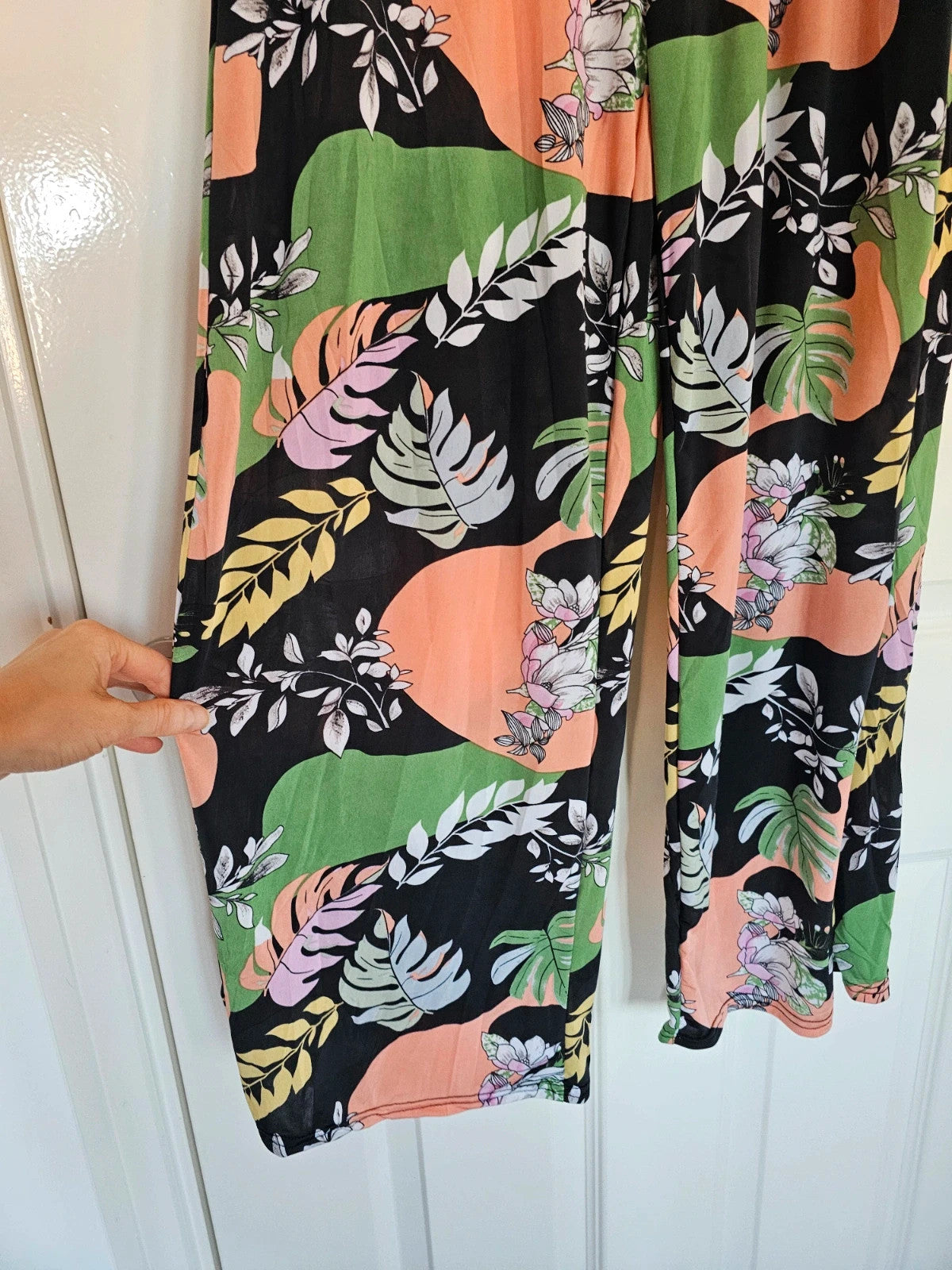Generic women co-ord relaxed set short sleeve T-shirt & trousers elastic waist leaf floral 12/18