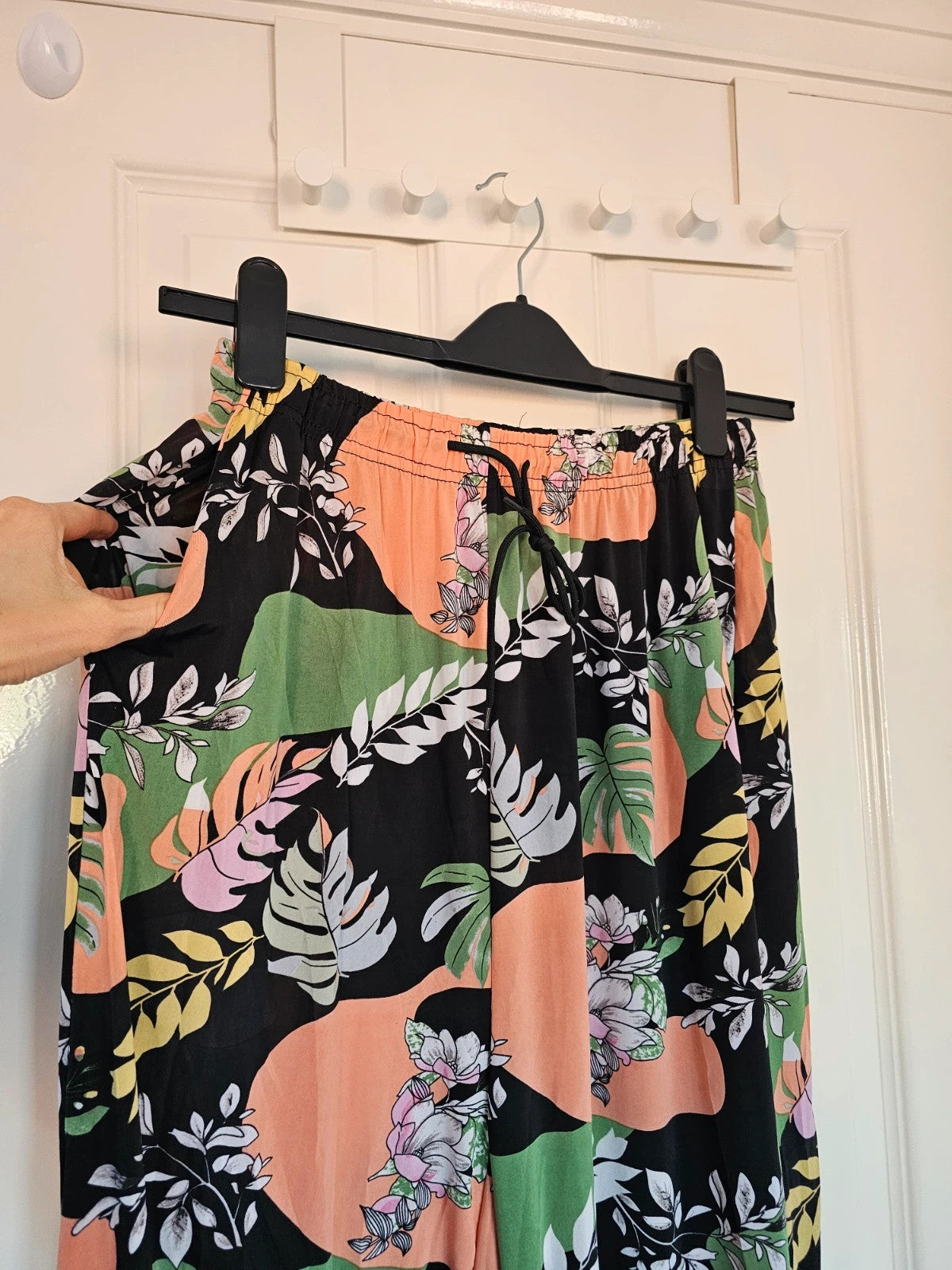 Generic women co-ord relaxed set short sleeve T-shirt & trousers elastic waist leaf floral 12/18