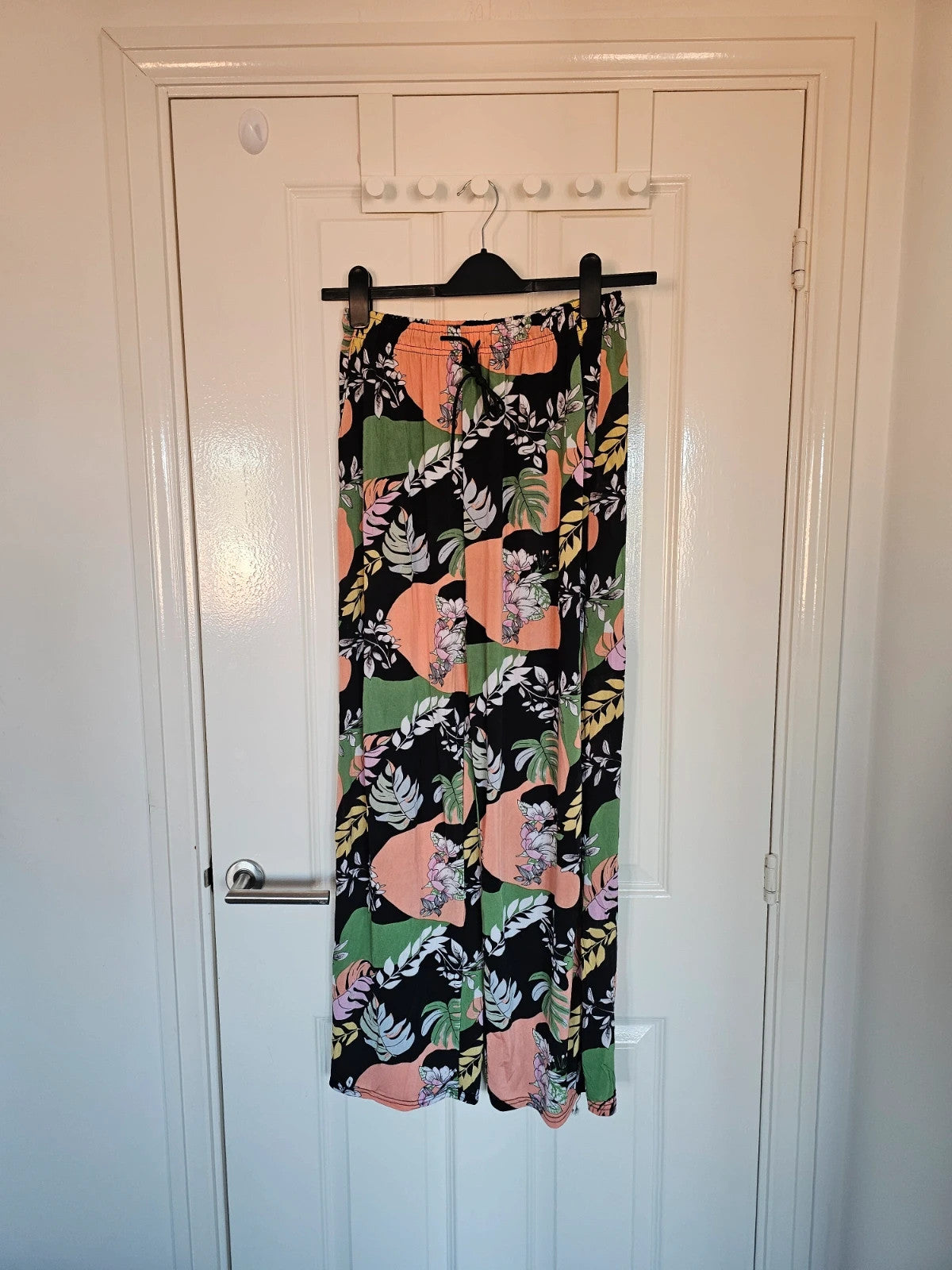 Generic women co-ord relaxed set short sleeve T-shirt & trousers elastic waist leaf floral 12/18