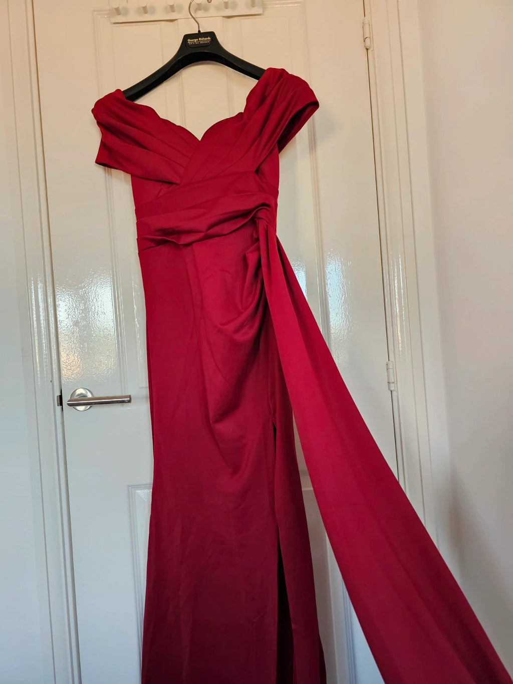 Adyce one shoulder cross maxi dress women V-neck pleated long ribbon high split weeding red M/10