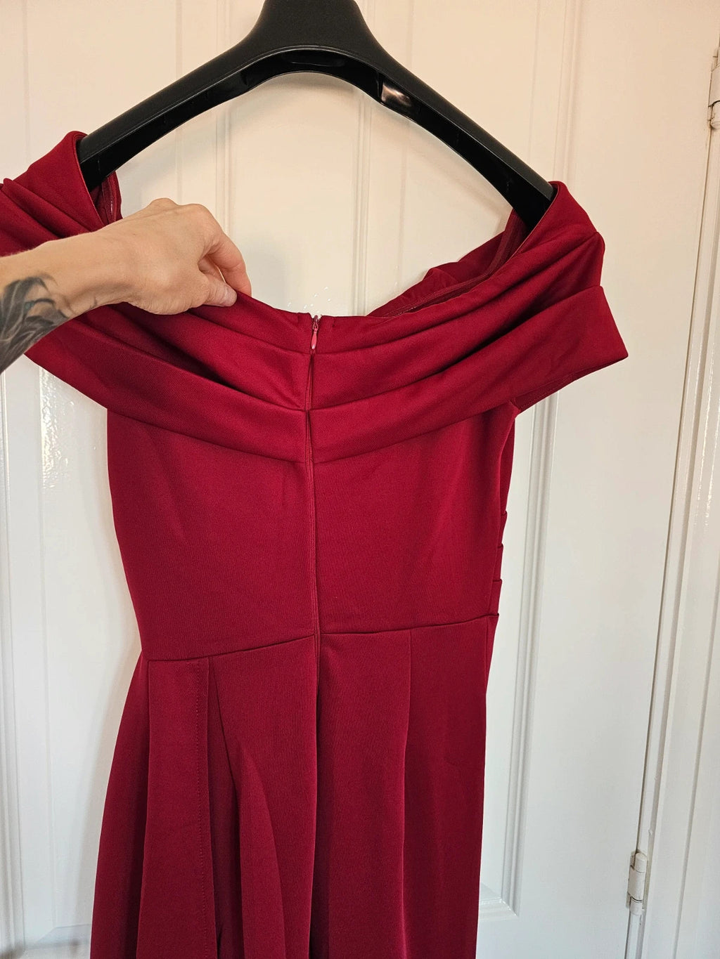Adyce one shoulder cross maxi dress women V-neck pleated long ribbon high split weeding red M/10