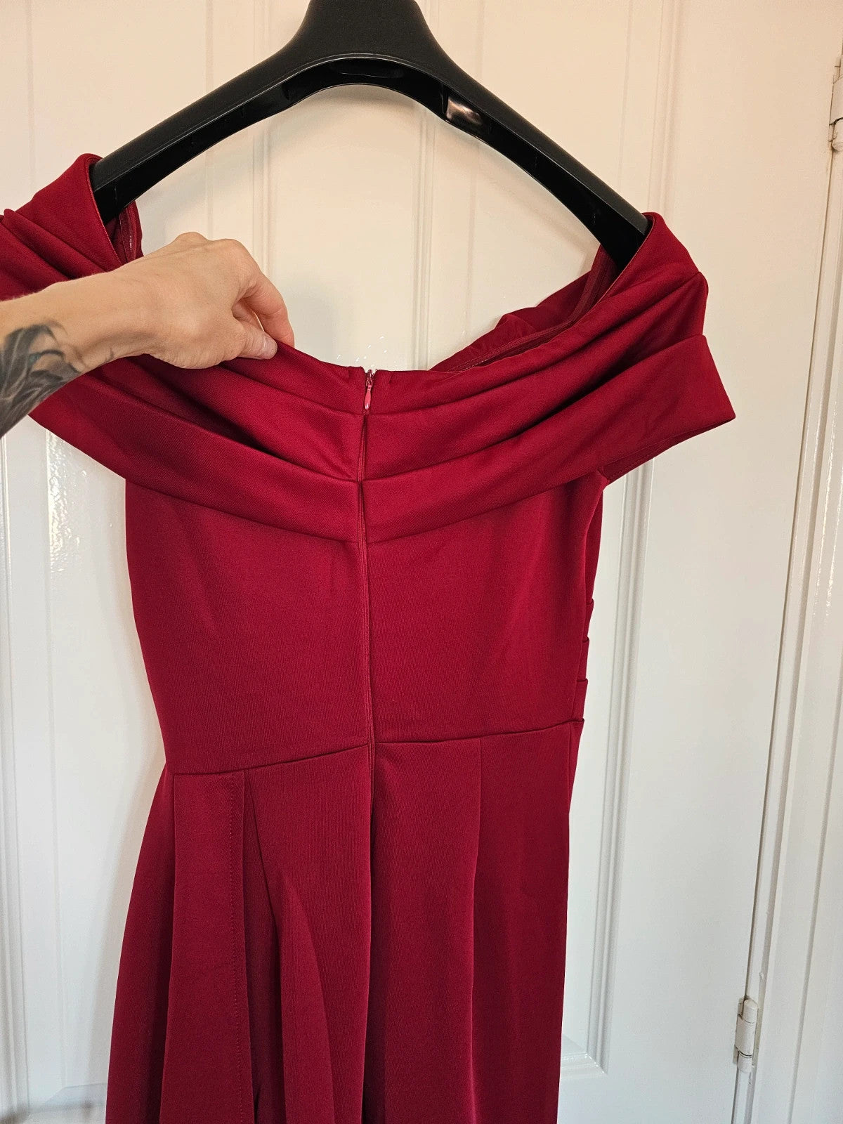 Adyce one shoulder cross maxi dress women V-neck pleated long ribbon high split weeding red M/10