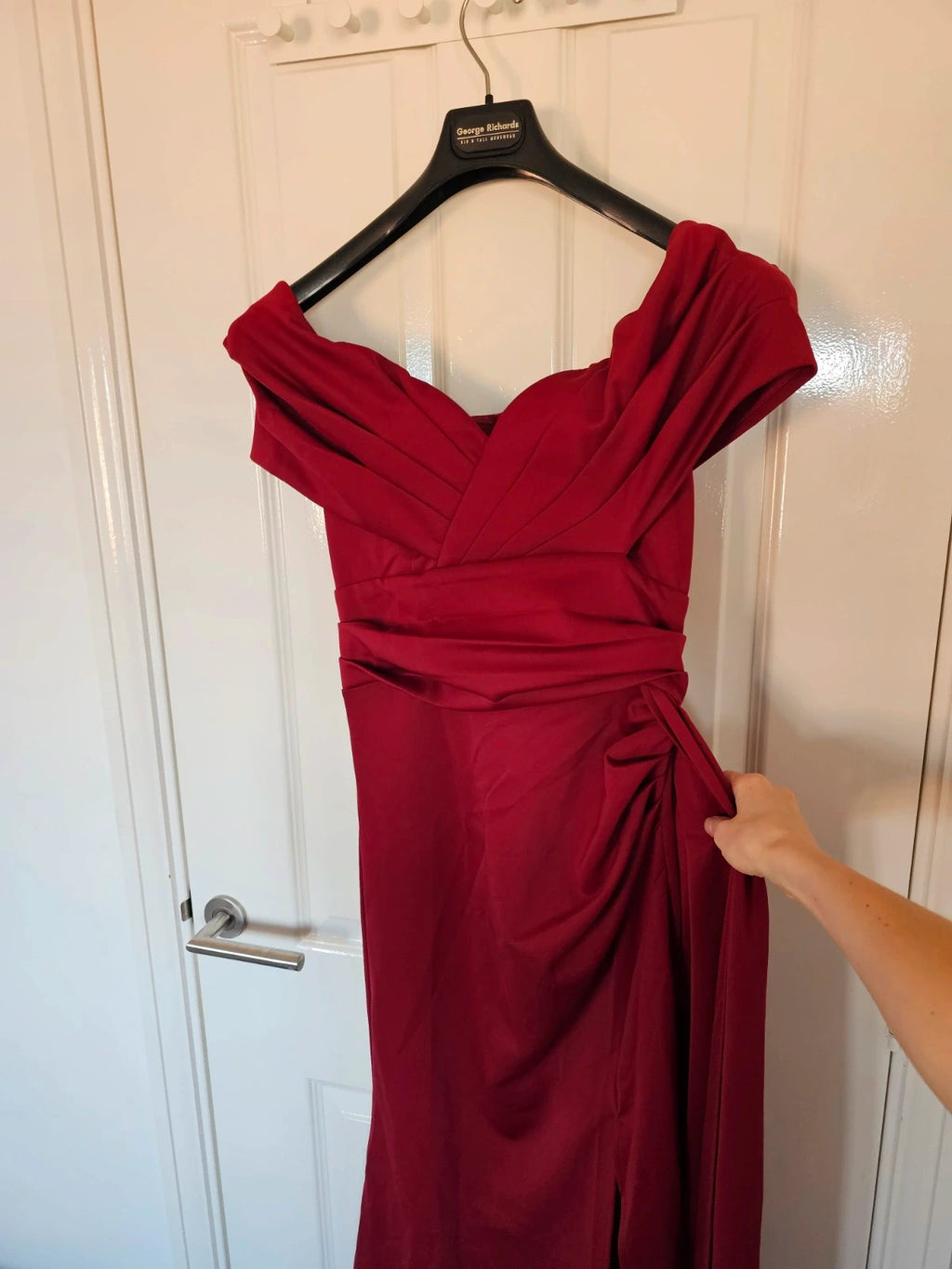 Adyce one shoulder cross maxi dress women V-neck pleated long ribbon high split weeding red M/10