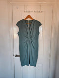 Generic knotted twist detail waist midi dress women V-neck sleeveless knee length  green XL/16