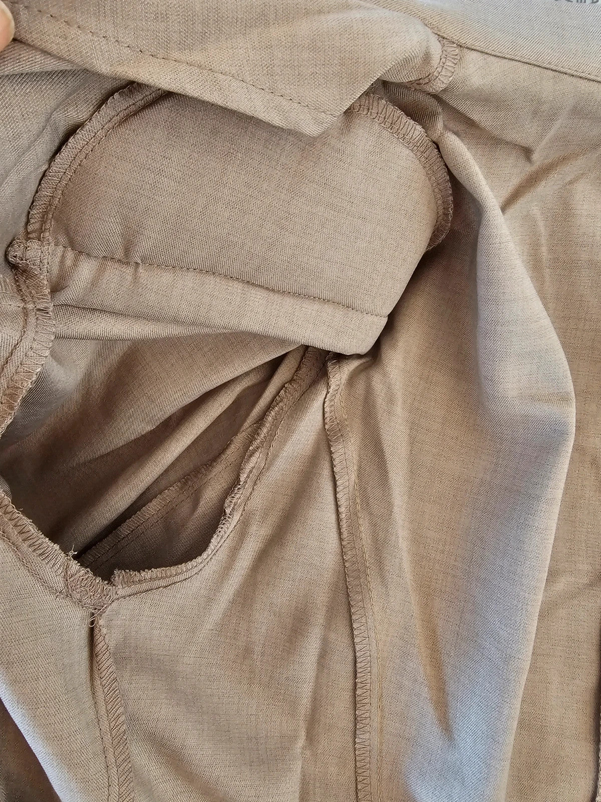 Generic single button blazer 3/4 sleeve women patch pocket notch lapel beige M/10