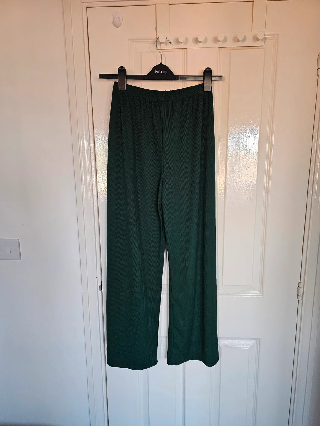 Generic women textured knit co-ord set relaxed jumper trousers wide straight dark green one size