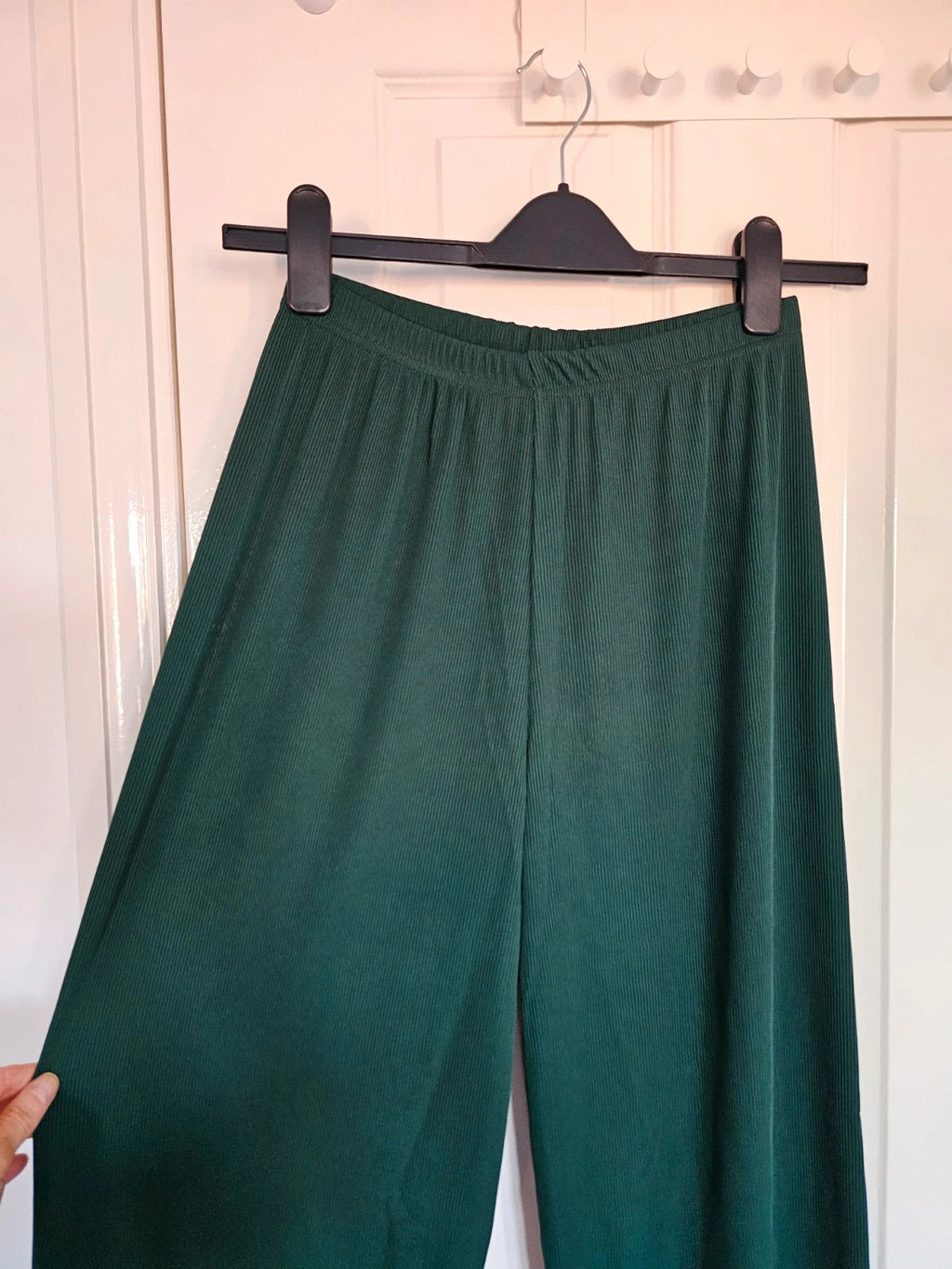 Generic women textured knit co-ord set relaxed jumper trousers wide straight dark green one size