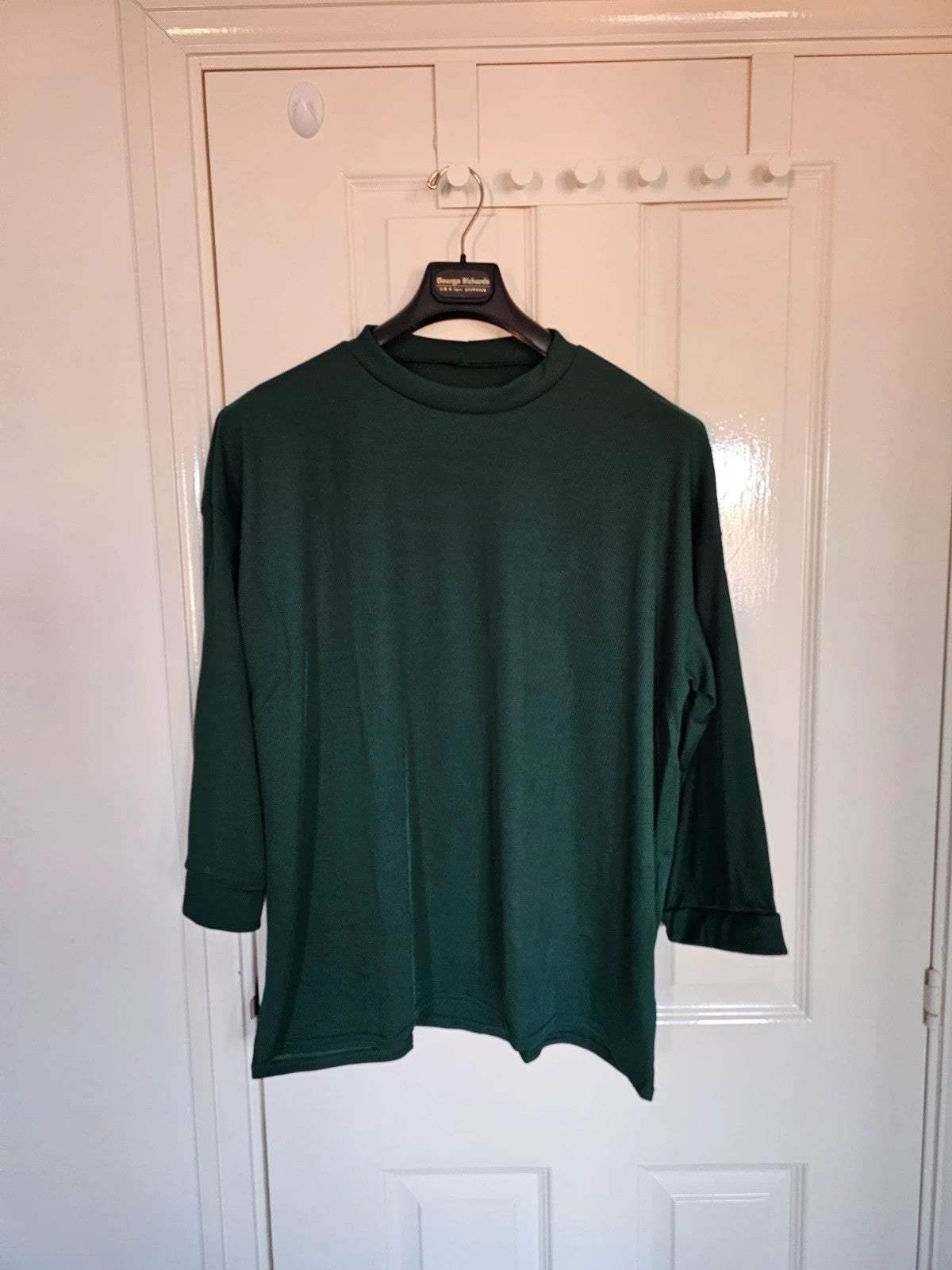 Generic women textured knit co-ord set relaxed jumper trousers wide straight dark green one size