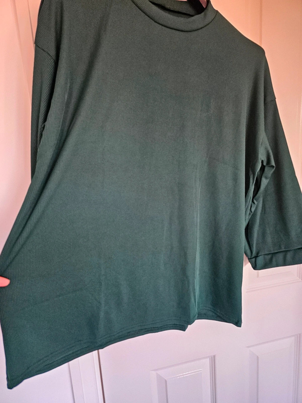 Generic women textured knit co-ord set relaxed jumper trousers wide straight dark green one size