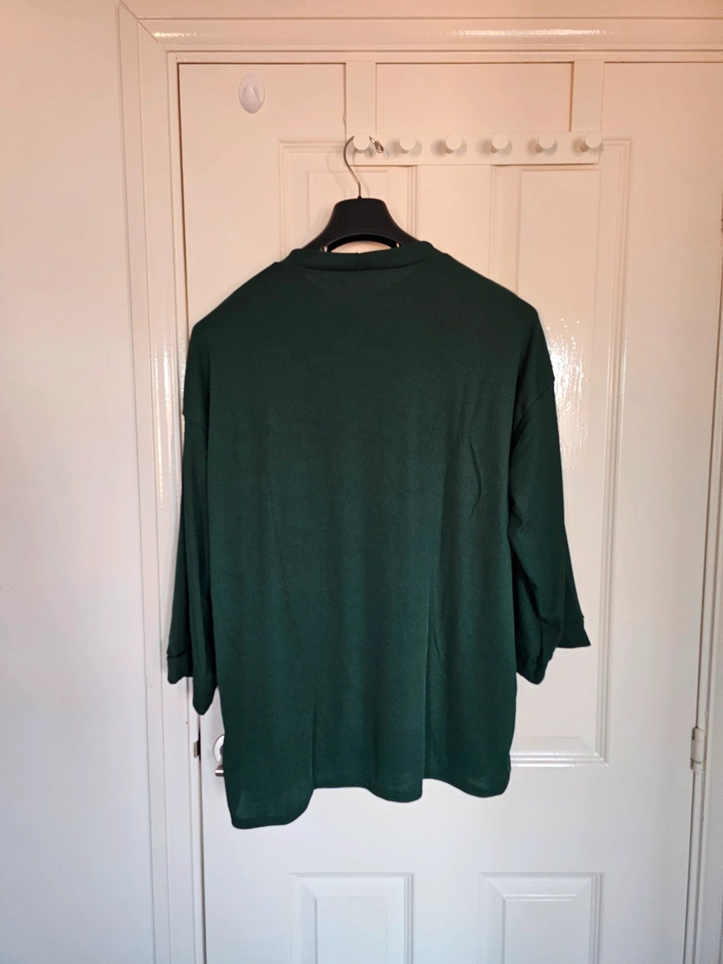 Generic women textured knit co-ord set relaxed jumper trousers wide straight dark green one size