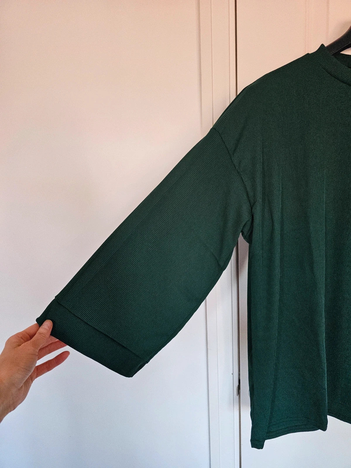 Generic women textured knit co-ord set relaxed jumper trousers wide straight dark green one size