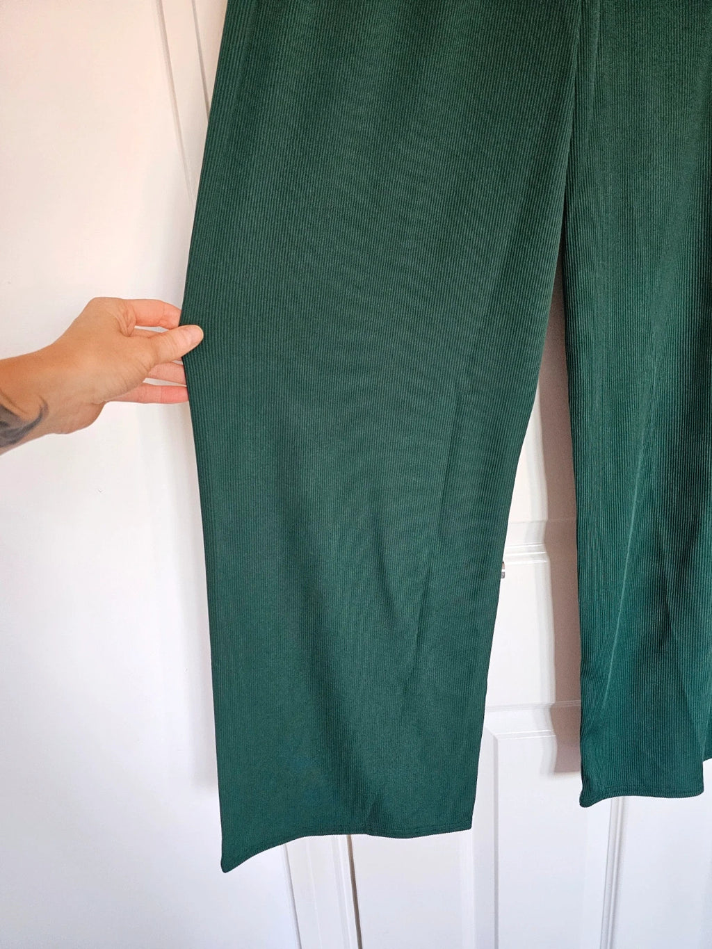 Generic women textured knit co-ord set relaxed jumper trousers wide straight dark green one size