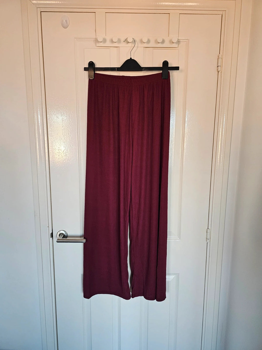 Generic women textured knit co-ord set jumper trousers wide straight leg burgundy casual one size