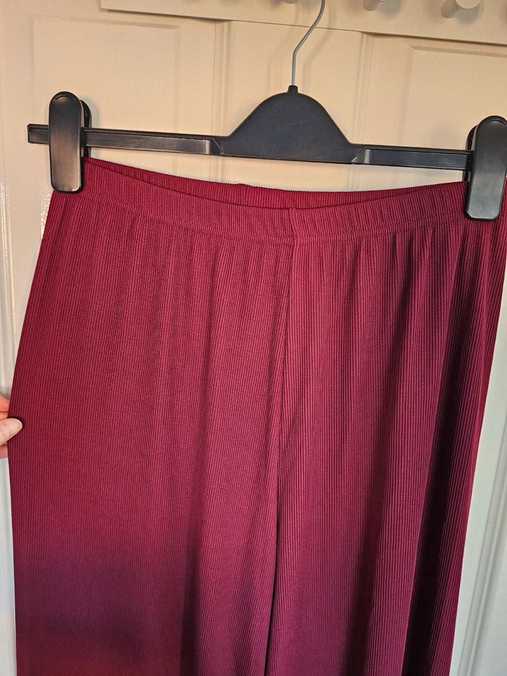Generic women textured knit co-ord set jumper trousers wide straight leg burgundy casual one size
