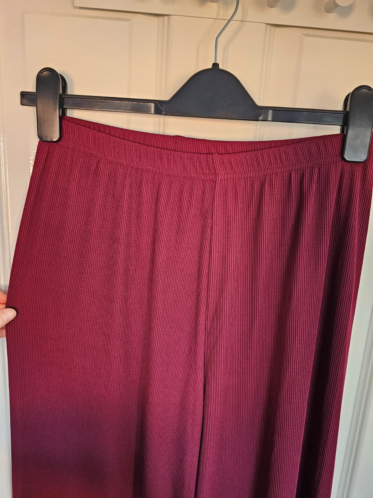 Generic women textured knit co-ord set jumper trousers wide straight leg burgundy casual one size