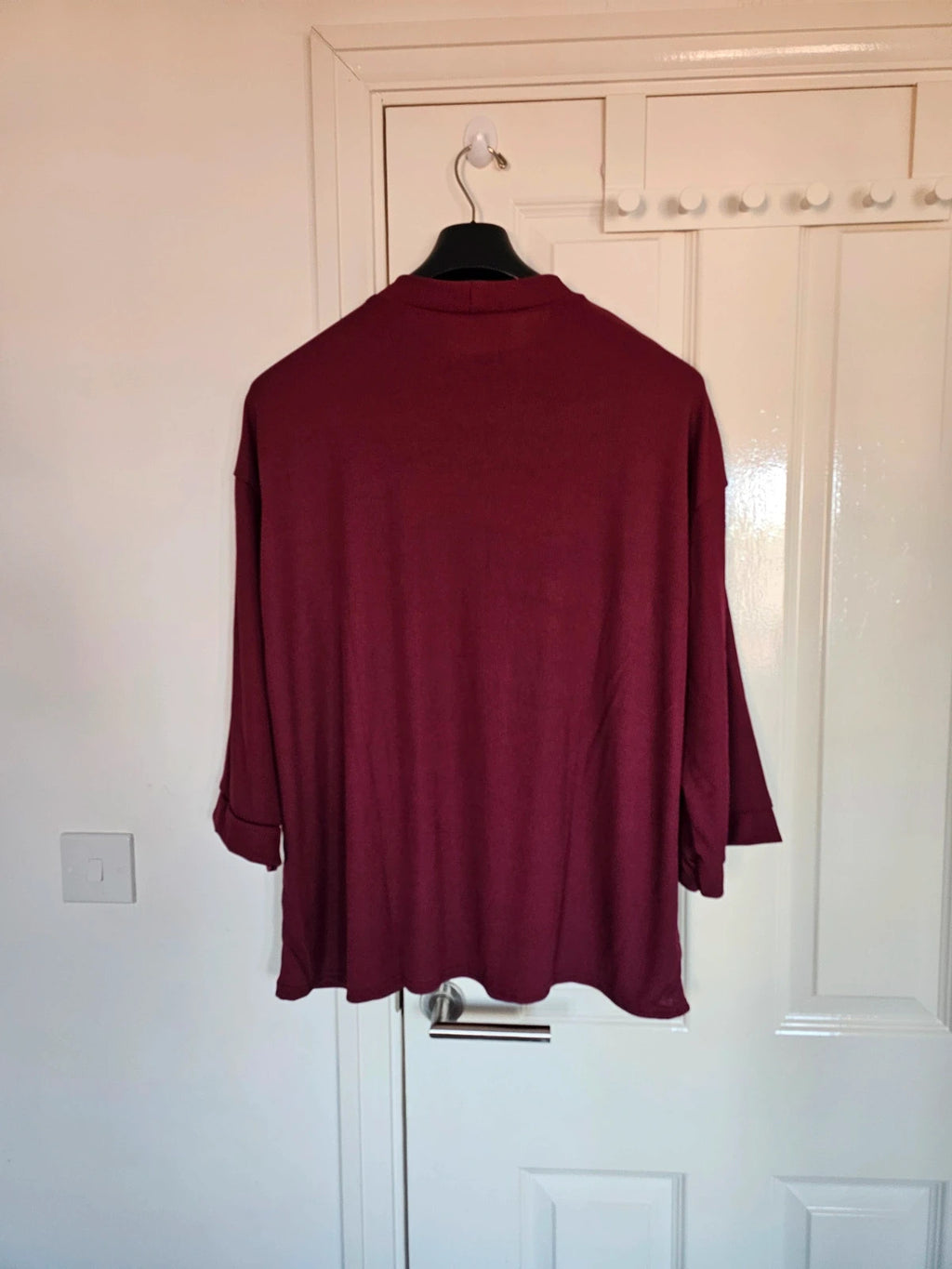 Generic women textured knit co-ord set jumper trousers wide straight leg burgundy casual one size
