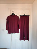 Generic women textured knit co-ord set jumper trousers wide straight leg burgundy casual one size